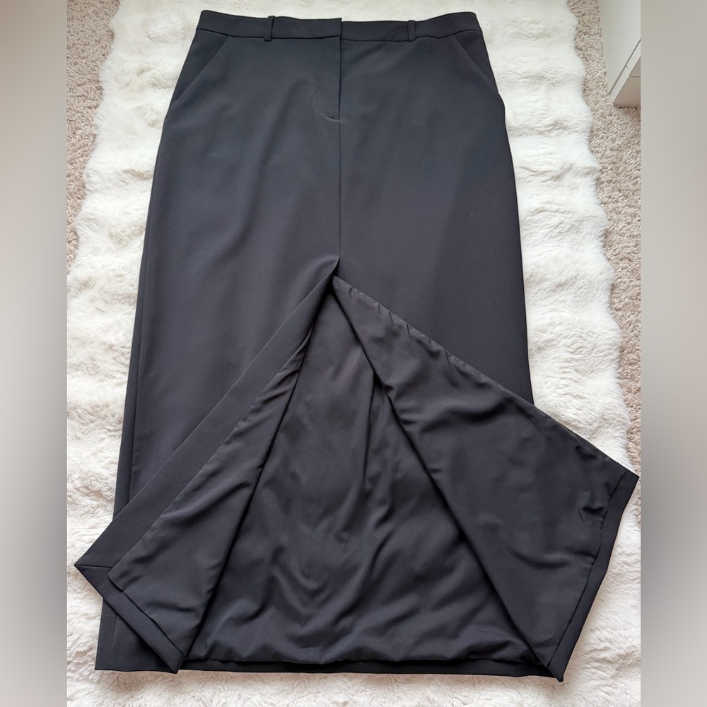 Veronica Beard Maxine Black Wool Blend Front Slit-20” Midi Minimalist Skirt - Picture 6 of 16